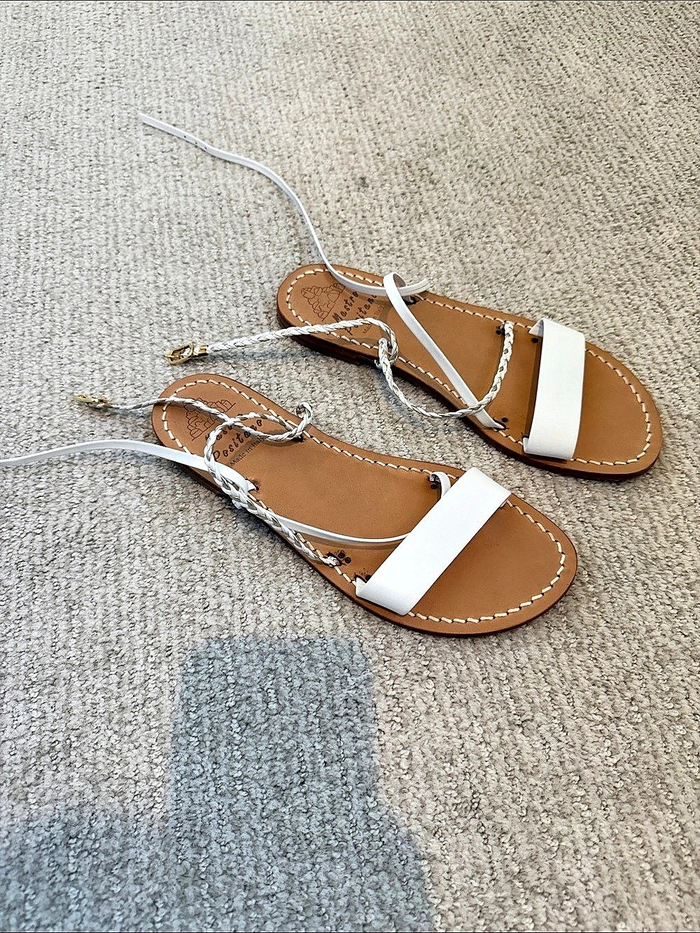 Mastro Positano Handmade Italian Leather Sandals White Gold EU 38